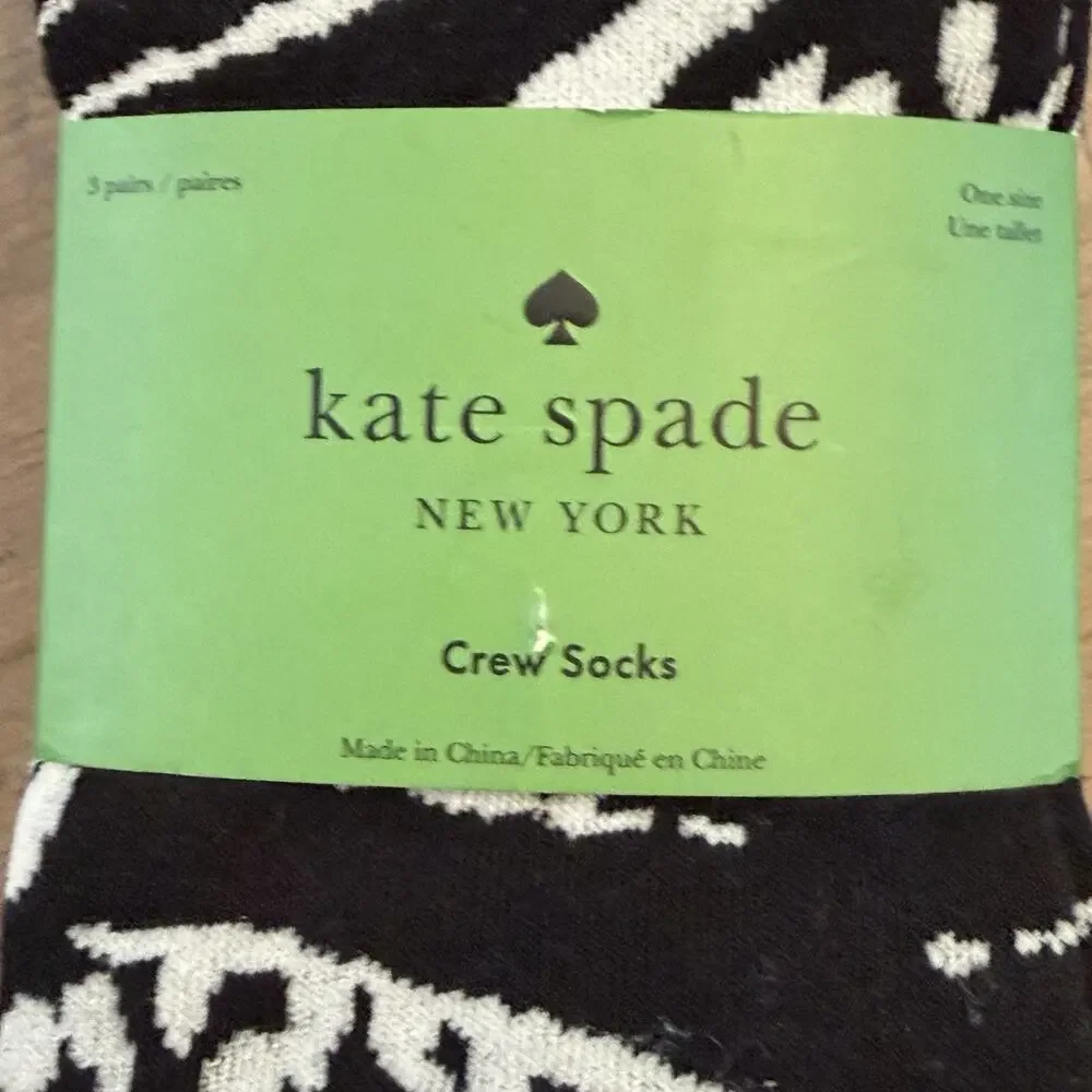 Kate Spade Womens 3-pack Crew Socks 3pk Black Animal Floral Print 4-10 M NWT